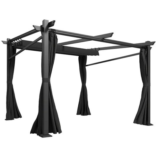Metal Pergola With Sliding Roof Canopy, 10' x 10', Black