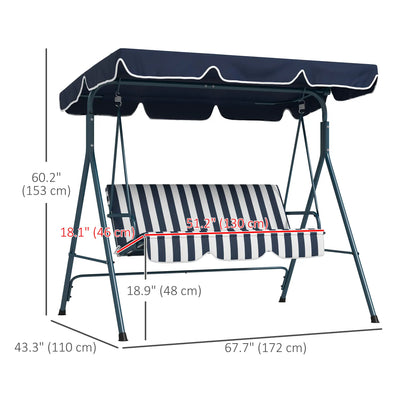 3-Seater Outdoor Porch Swing, Adjustable Canopy, and White, Blue Patio Swings with Stand at Gallery Canada
