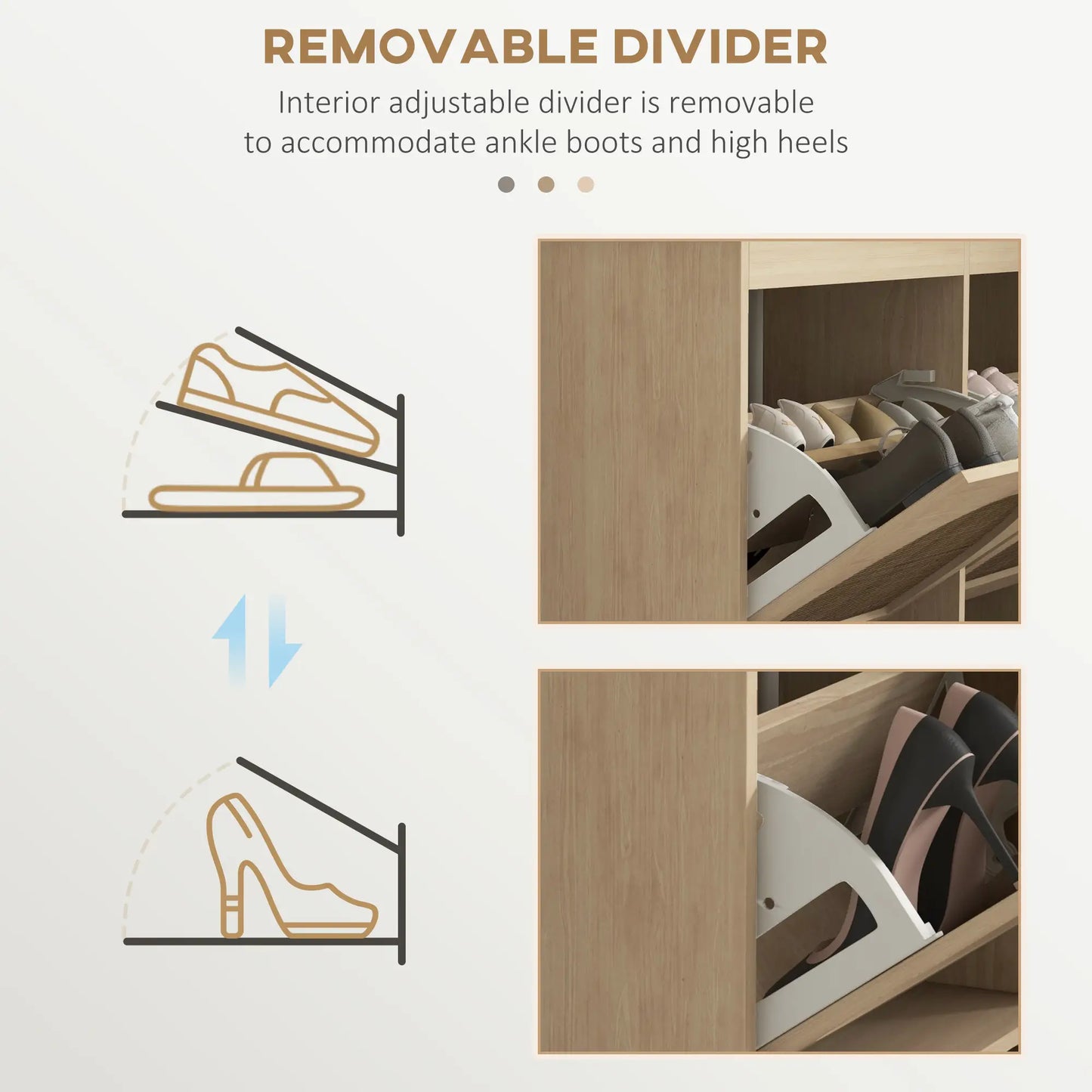 Shoe Cabinet, 4 Flip Drawers, Adjustable Shelves, Holds 20 Pairs, Oak Shoe Storage Cabinets & Racks at Gallery Canada