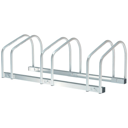 3-Bike Floor Parking Rack, Cycling Storage Stand, Silver Bike Parking Stands Silver at Gallery Canada