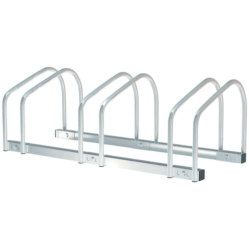 3-Bike Floor Parking Rack, Cycling Storage Stand, Silver
