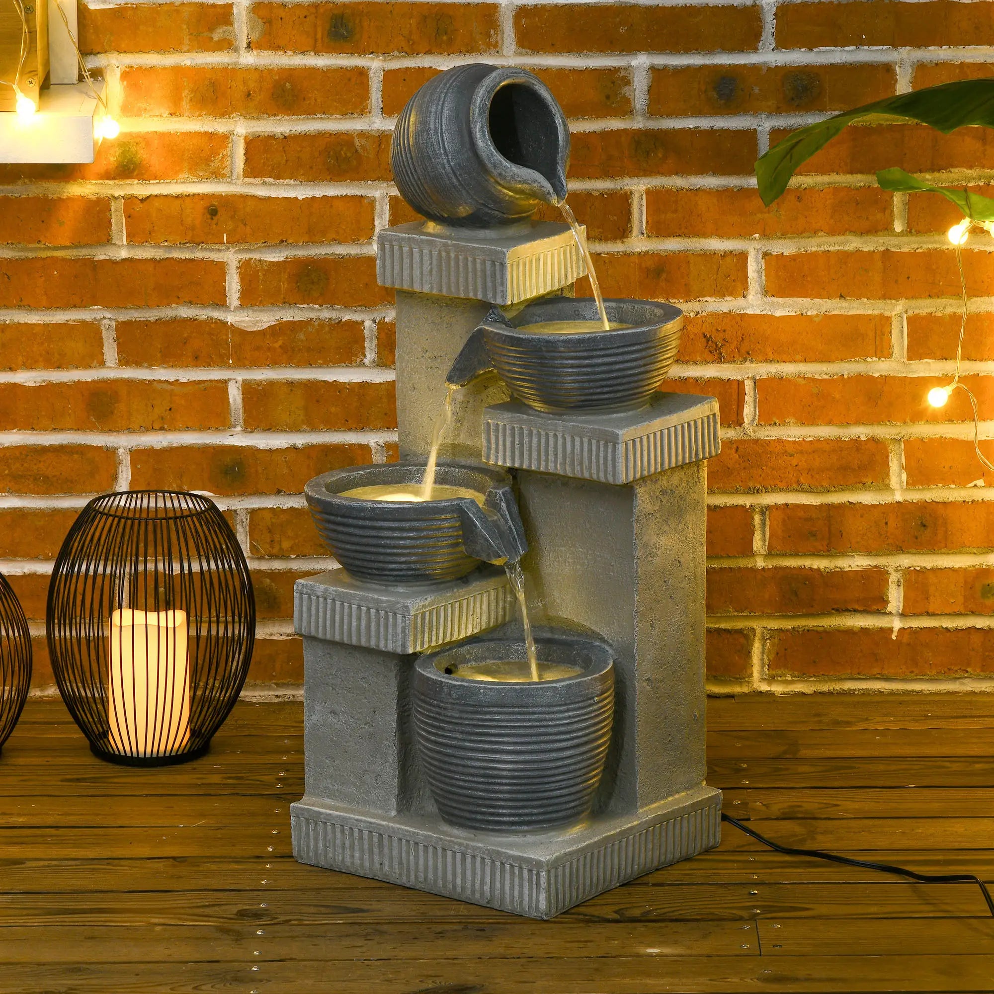 4-Tier Outdoor Jar Water Fountain, LED Lights, Adjustable Flow, 26.4-inch Water Fountains at Gallery Canada