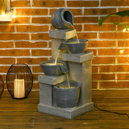 4-Tier Outdoor Jar Water Fountain, LED Lights, Adjustable Flow, 26.4-inch Water Fountains at Gallery Canada