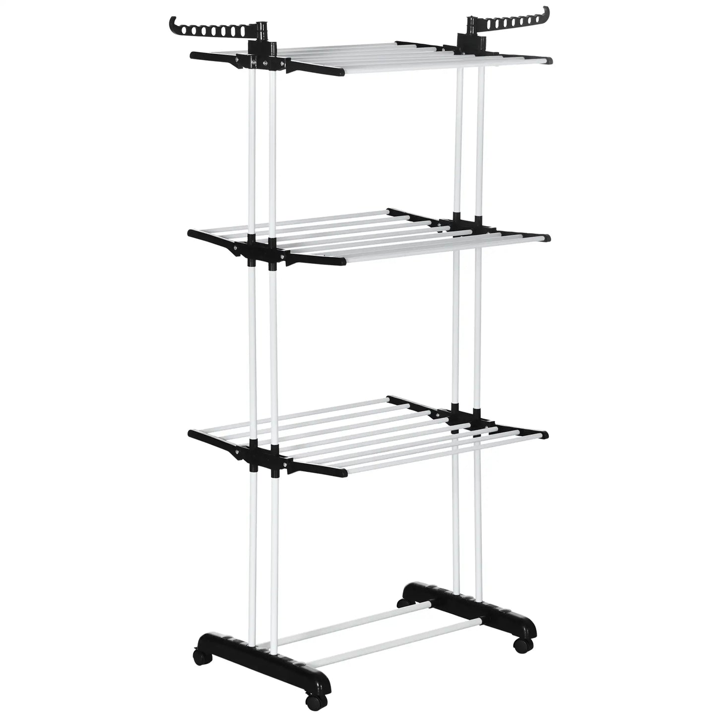 Foldable 4-Tier Steel Clothes Drying Rack, 2 Side Wings, 4 Castors, Black Bath Accessories Black, Silver at Gallery Canada