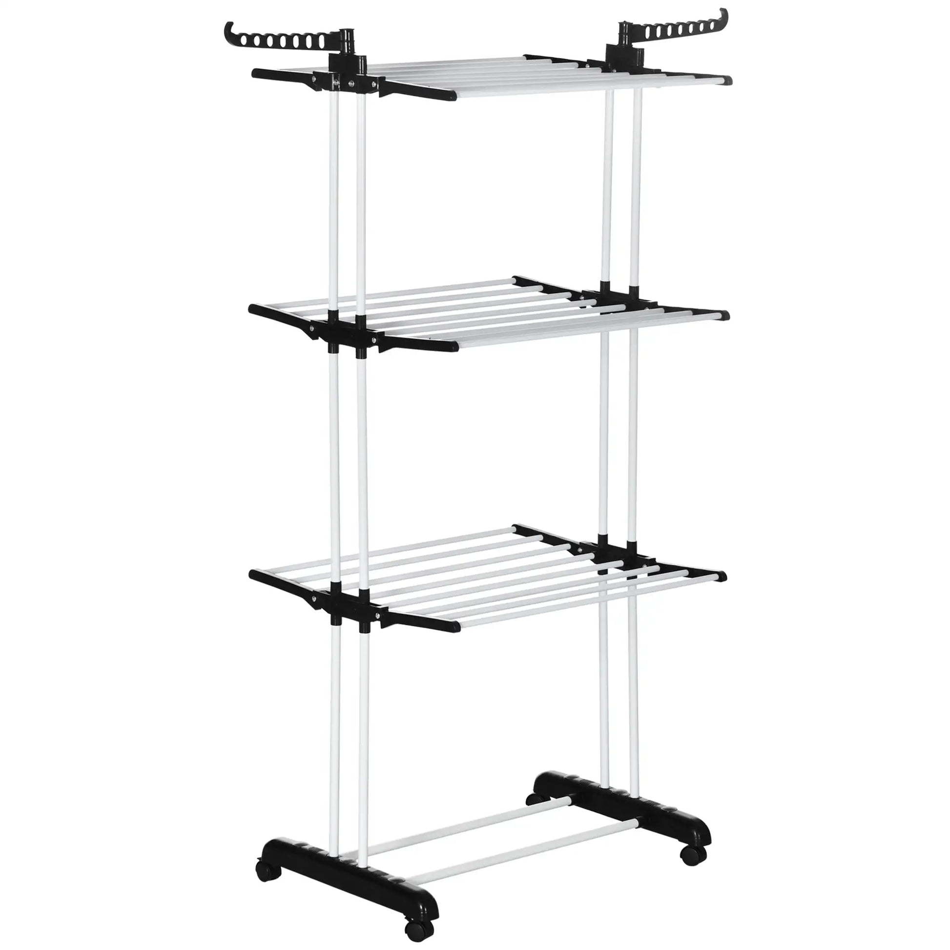 Foldable 4-Tier Steel Clothes Drying Rack, 2 Side Wings, 4 Castors, Black Bath Accessories Black, Silver at Gallery Canada