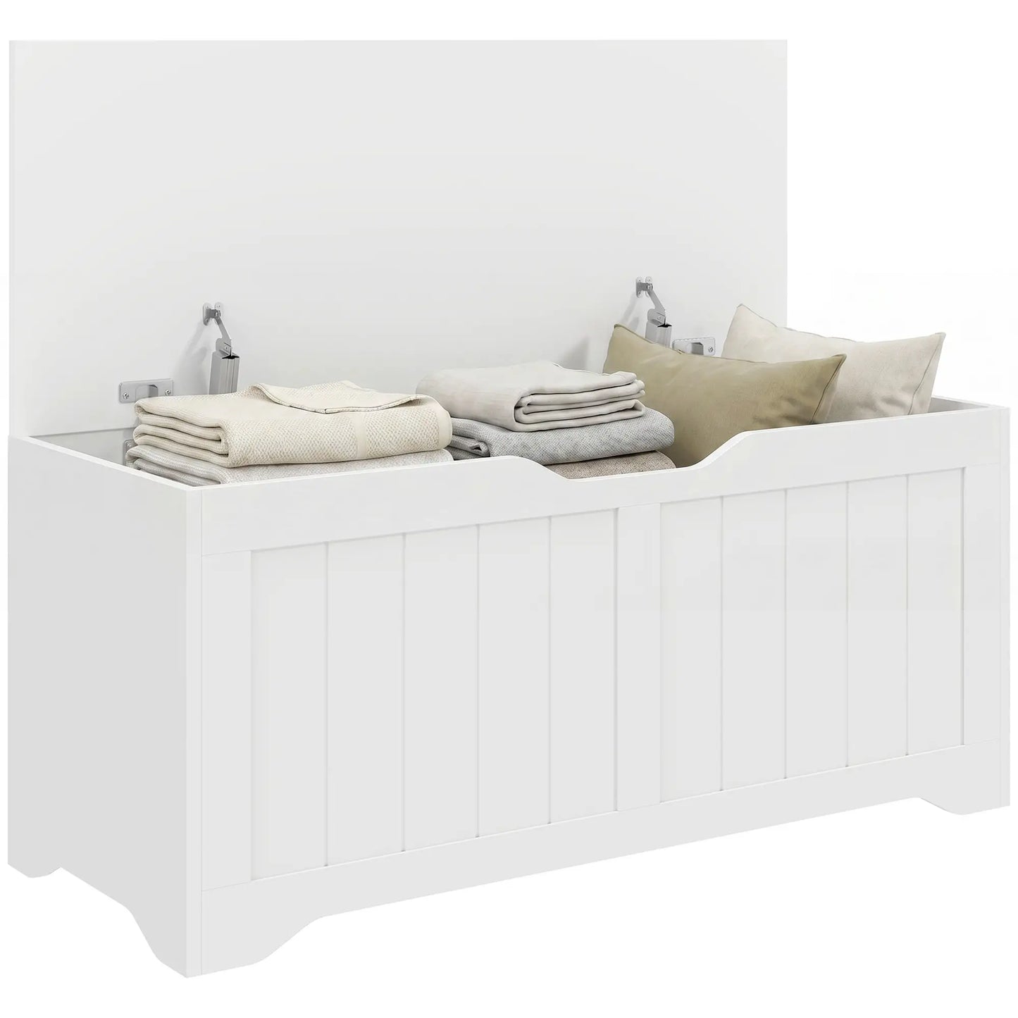 Storage Bench with Lift Top Storage Chest with Safety Hinges for Entryway, Living Room, White
