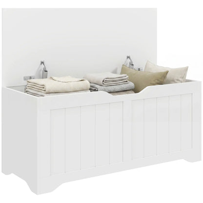 Storage Bench with Lift Top Storage Chest with Safety Hinges for Entryway, Living Room, White