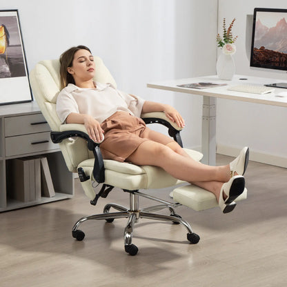 Reclining Massage Office Chair, 6-Point Vibration, Footrest, High Back, White Massage Chairs at Gallery Canada