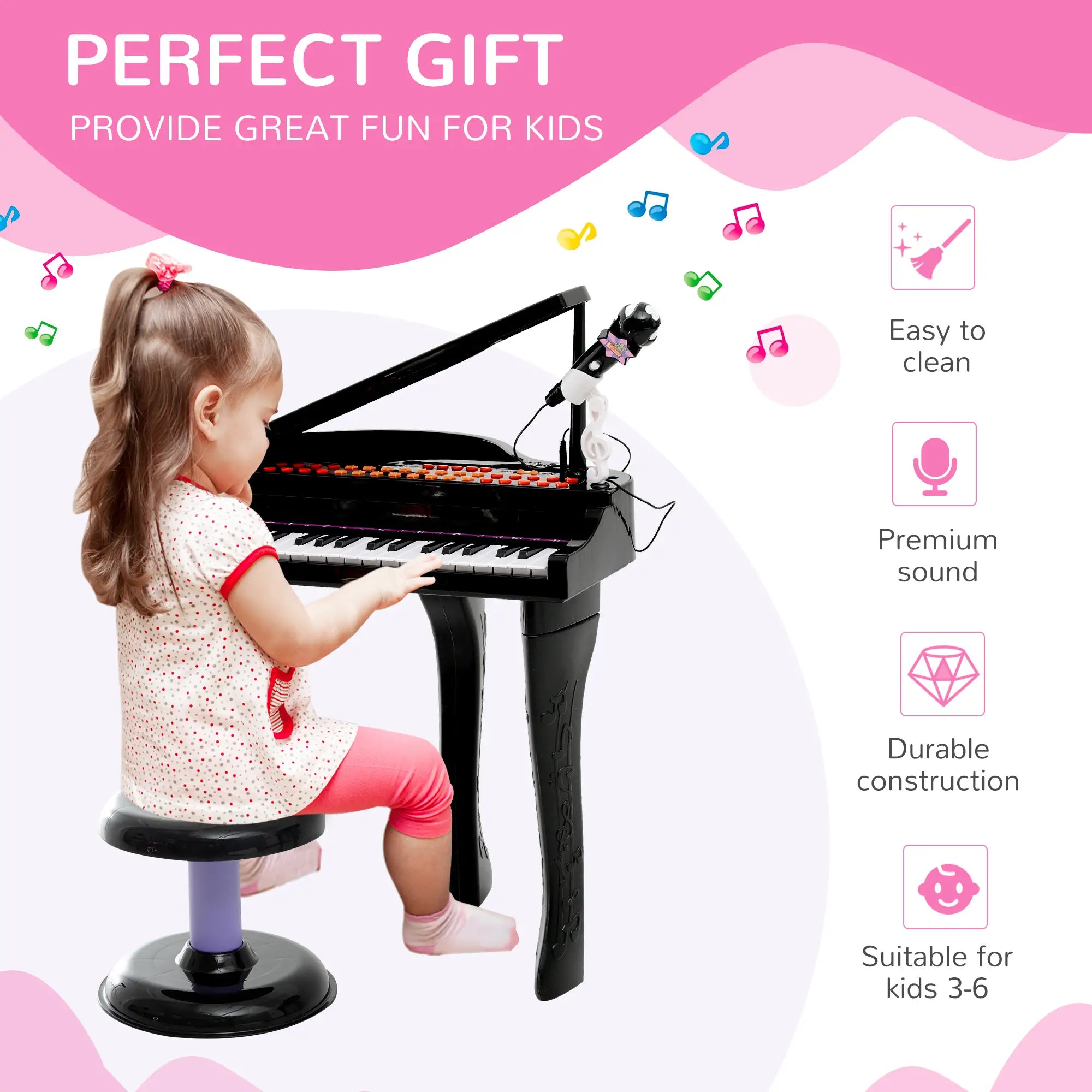 37 Key Mini Electronic Piano, Kids Musical Keyboard with Microphone, Black Electronic Musical Pianos at Gallery Canada