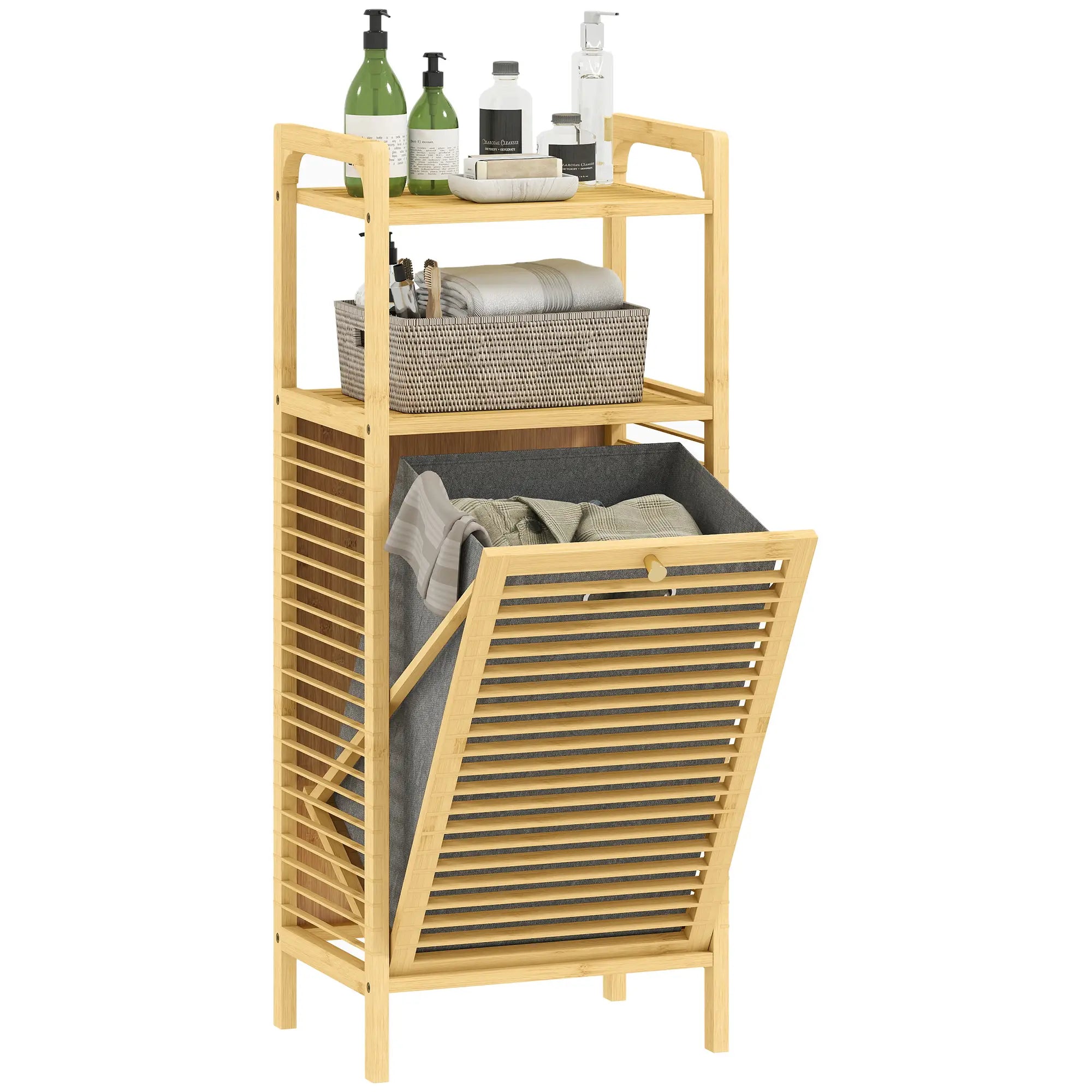 Bamboo Laundry Cabinet, Tilt Out Hamper with Basket, Natural Bathroom Cabinets at Gallery Canada