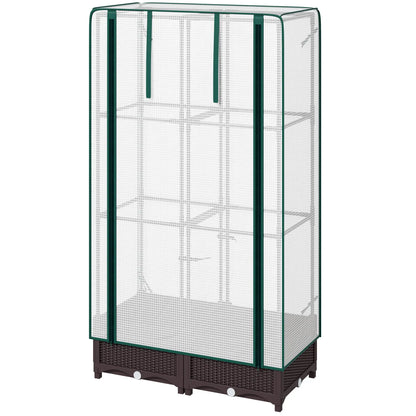 Raised Garden Bed Kit with Trellis, PE Cover, Zipper Door, 31.5 x 15.7 x 48.8 Inch, Brown Raised Garden Beds Brown, White at Gallery Canada