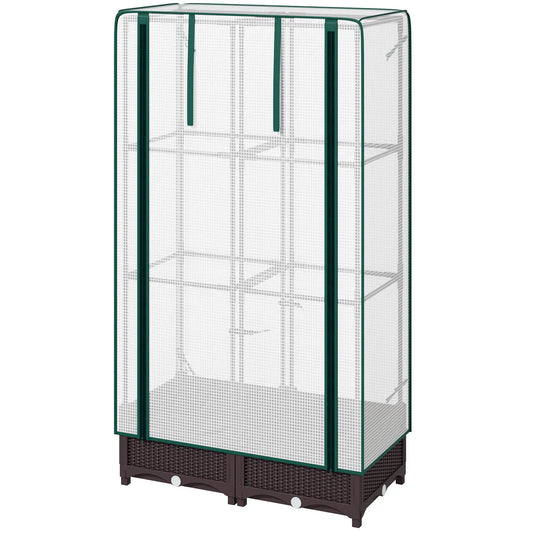 Raised Garden Bed Kit with Trellis, PE Cover, Zipper Door, 31.5 x 15.7 x 48.8 Inch, Brown Raised Garden Beds Brown, White at Gallery Canada