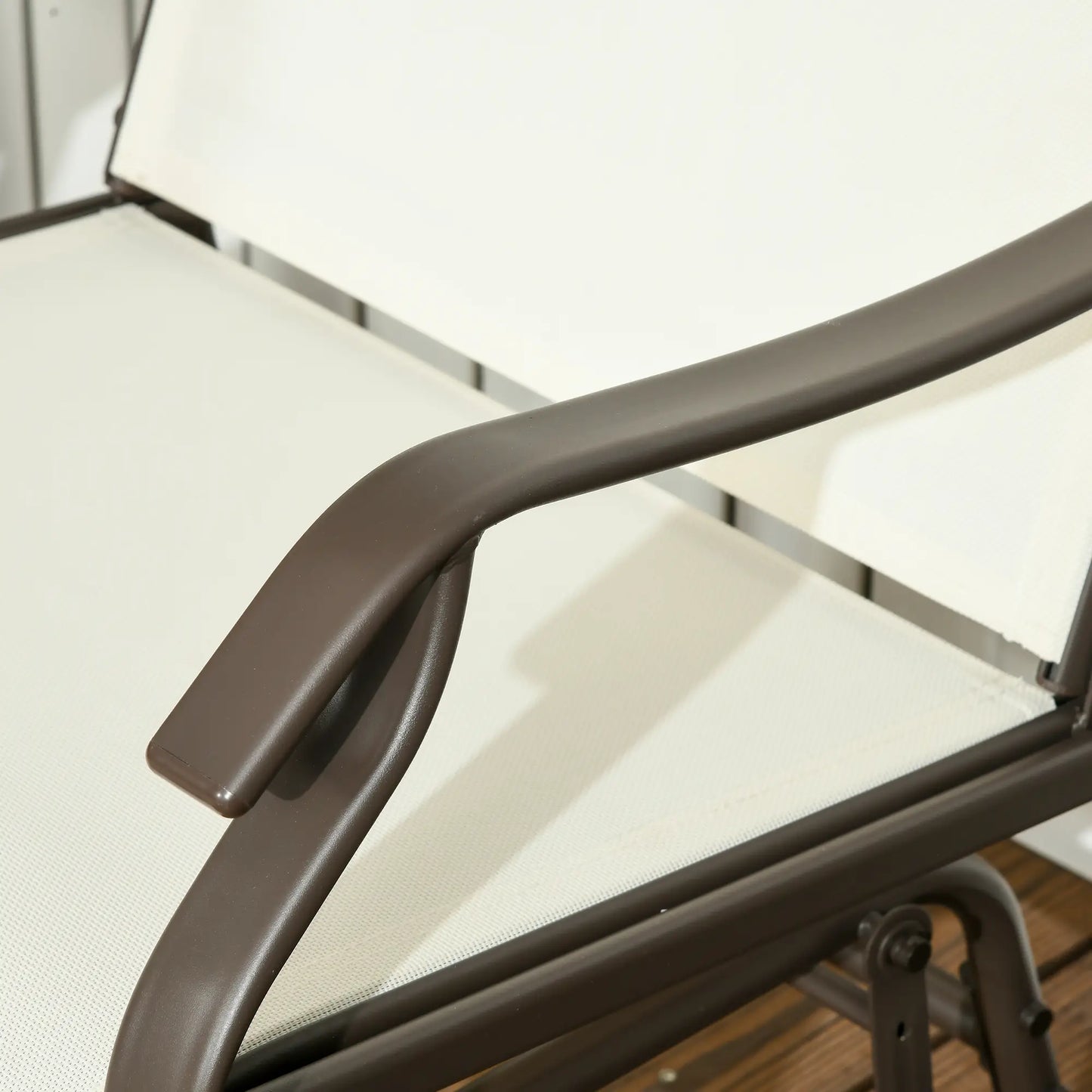 3 Piece Patio Glider Set, Breathable Mesh Seat, Glass Top Table, Cream White Outdoor Gliders at Gallery Canada