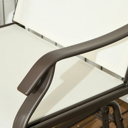 3 Piece Patio Glider Set, Breathable Mesh Seat, Glass Top Table, Cream White Outdoor Gliders at Gallery Canada