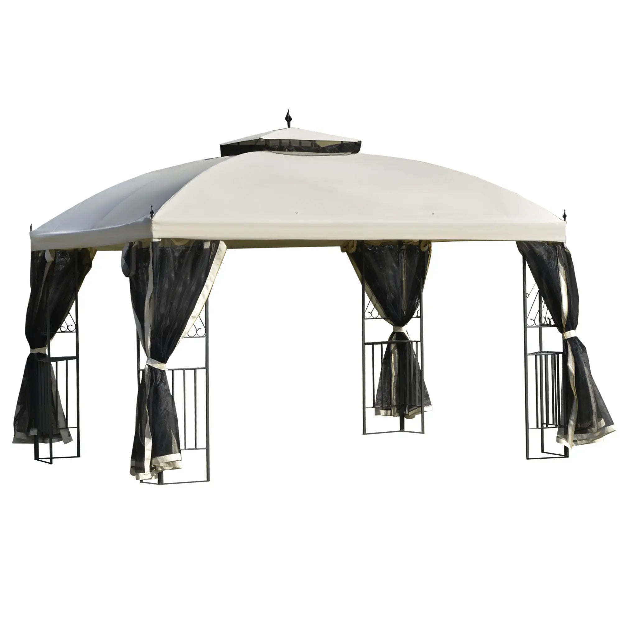 12' x 10' Outdoor Gazebo, Double Tier Roof, Removable Mesh, Beige Gazebos Beige at Gallery Canada