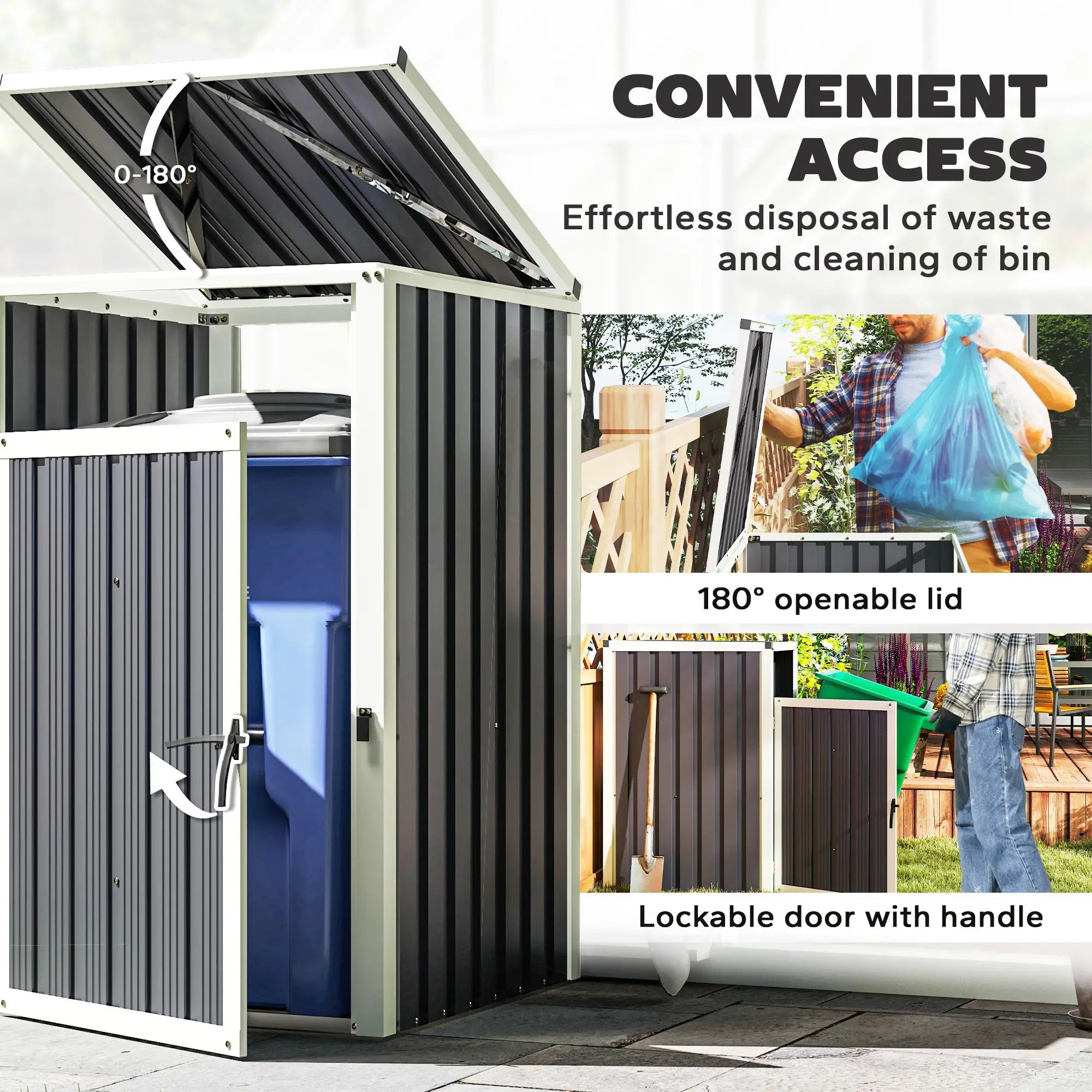 Lockable Outdoor Storage Shed, Single Garbage Bin, Galvanized Frame, Dark Grey Sheds at Gallery Canada