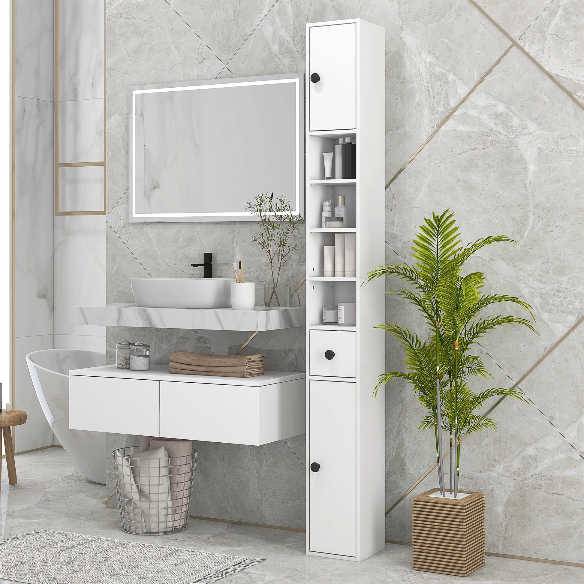 71" Tall Bathroom Storage Cabinet, Adjustable Shelves, 2 Door, White Bathroom Cabinets at Gallery Canada