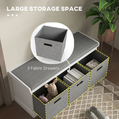 Shoe Storage Bench with Seat, Entryway Bench Seat with Cushion, 3 Fabric Drawers for Hallway, White Shoe Storage Cabinets & Racks at Gallery Canada
