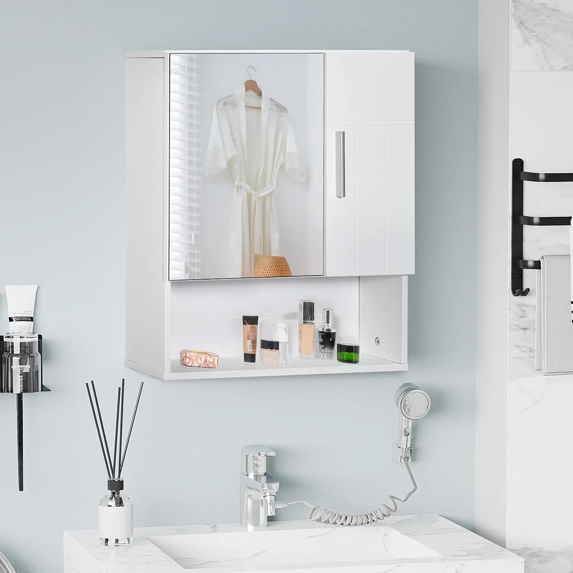 Wall Mounted Bathroom Mirror Cabinet, Double Doors, Adjustable Shelf, White Mirror Medicine Cabinets at Gallery Canada