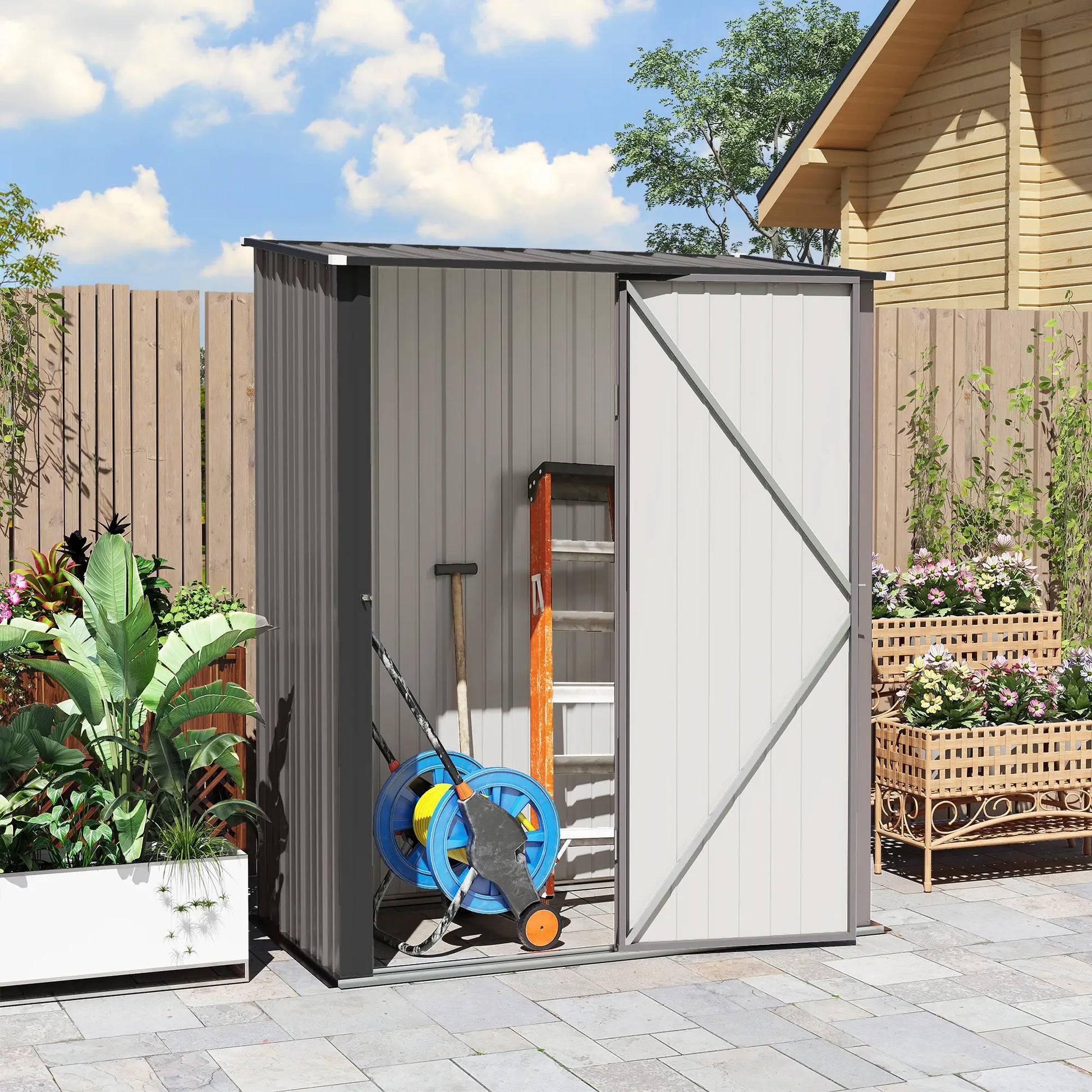 5' x 3' Outdoor Storage Shed, Steel Garden Shed, Lockable Door, Light Grey Sheds at Gallery Canada