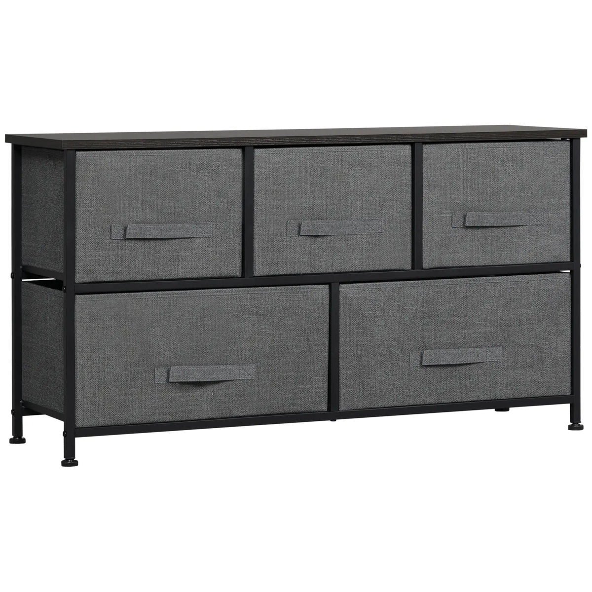 Linen Drawer Cabinet, 5 Removable Drawers, Metal Frame, Adjustable Feet, Dark Grey Storage Cabinets Dark Grey at Gallery Canada