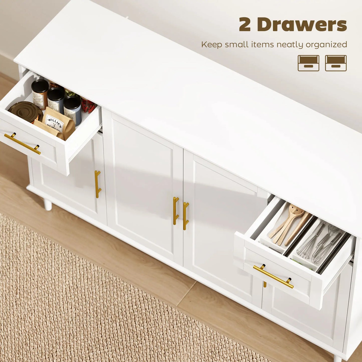 55" Buffet Cabinet, Soft-Close Doors, 2 Drawers, 3 Shelves, White Bar Cabinets at Gallery Canada