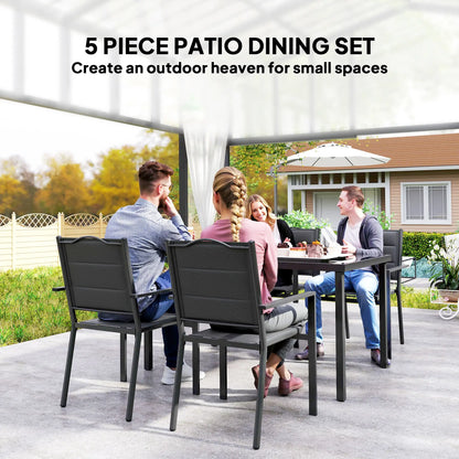 5 Piece Outdoor Dining Set, 4 Stackable Chairs, Rectangle Table, Tempered Glass Top, Steel Frame, Black Outdoor Dining Sets at Gallery Canada
