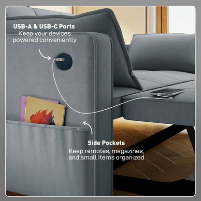 3-In-1 Convertible Sofa Bed, Pull Out Sleeper, Adjustable Backrest, Dark Grey 2-Seater Sofas at Gallery Canada