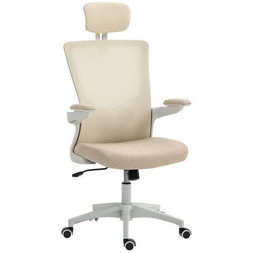Ergonomic Office Chair, Swivel Desk Chair, Adjustable Lumbar Support, Headrest, Height, Flip-Up Armrests, Beige