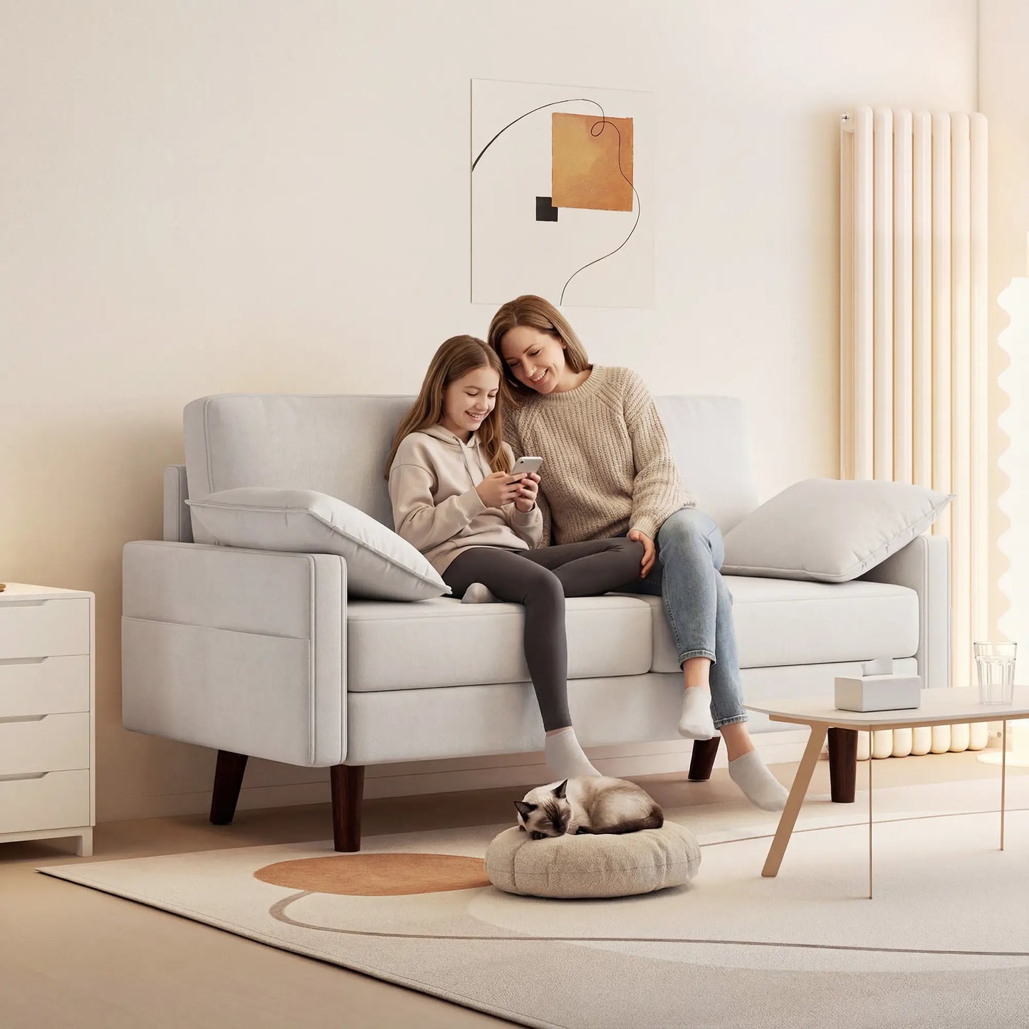 3 Seater Sofa, Velvet Upholstered Couch, Cream White 3-Seater Sofas at Gallery Canada