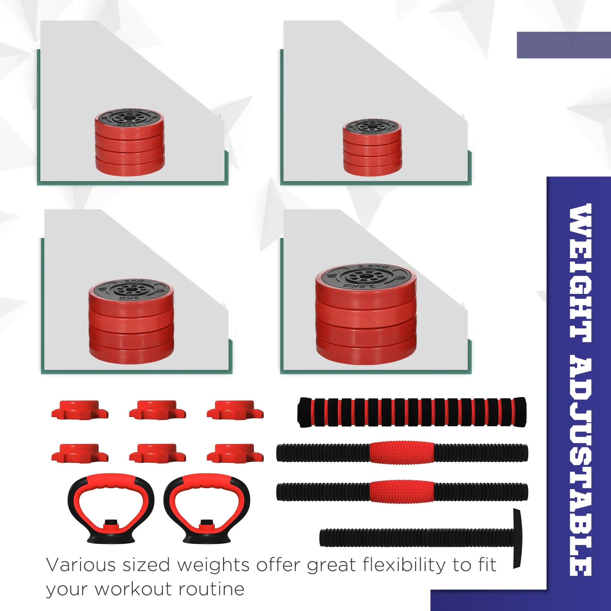 66lbs 4-in-1 Adjustable Weight Dumbbell Set, Barbell, Kettlebell, Red Dumbbells & Barbells at Gallery Canada