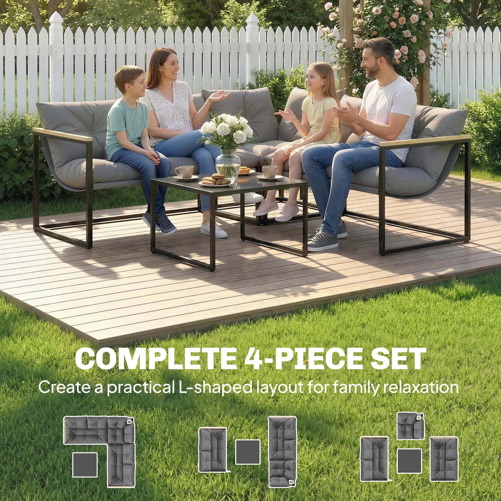 4 Piece Patio Furniture Set With Thick Cushions, Coffee Table, Grey Patio Furniture Sets at Gallery Canada