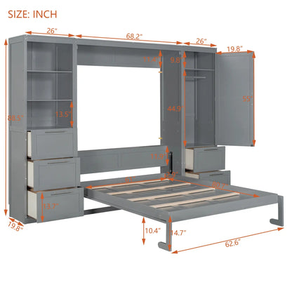 Murphy Bed with Closet, Drawers, Shelves, 120" L x 20" W x 88.5" H, Grey Bed Frames at Gallery Canada