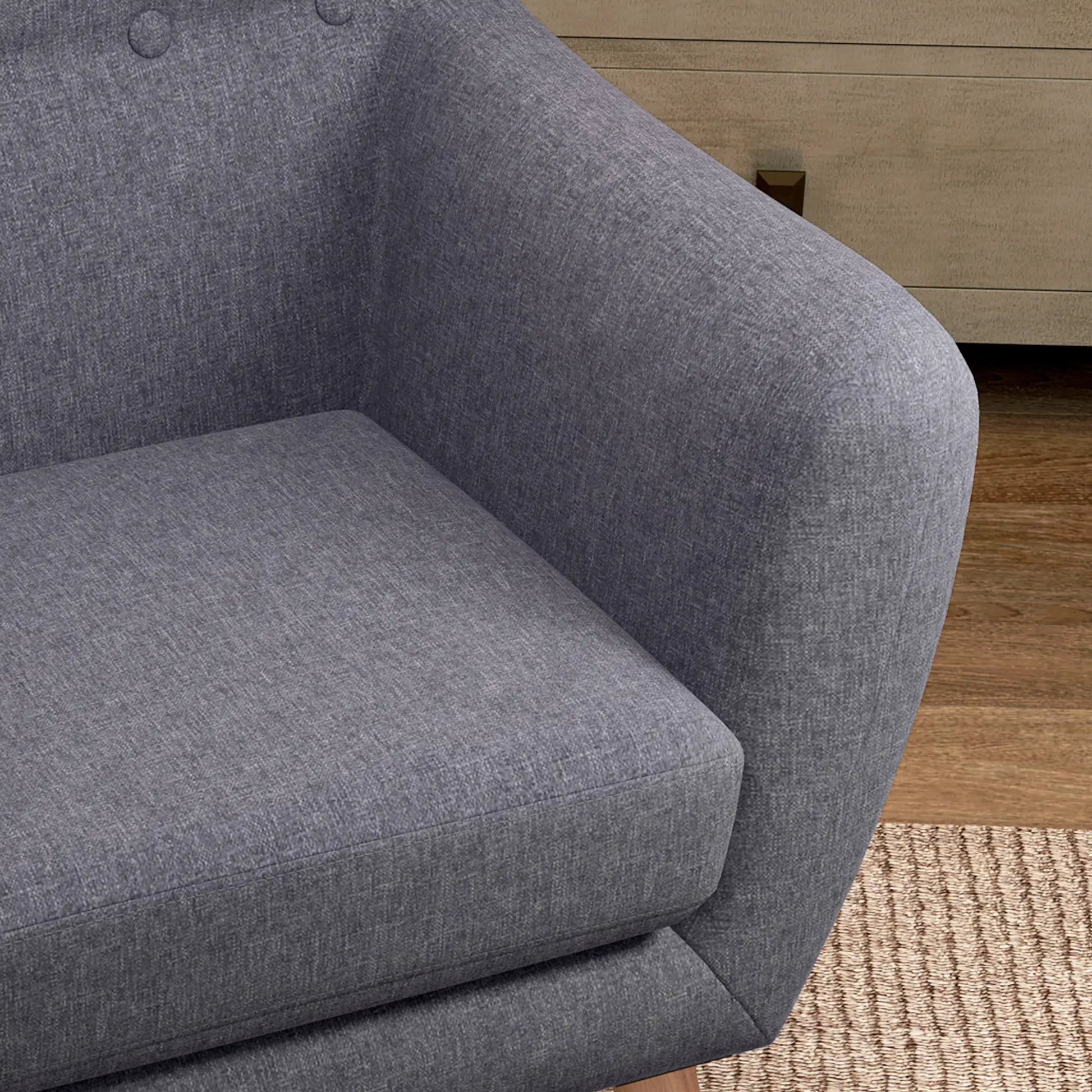 Mid-Century Modern Linen Armchair, Wood Frame, Thick Padding, Light Grey Accent Chairs at Gallery Canada