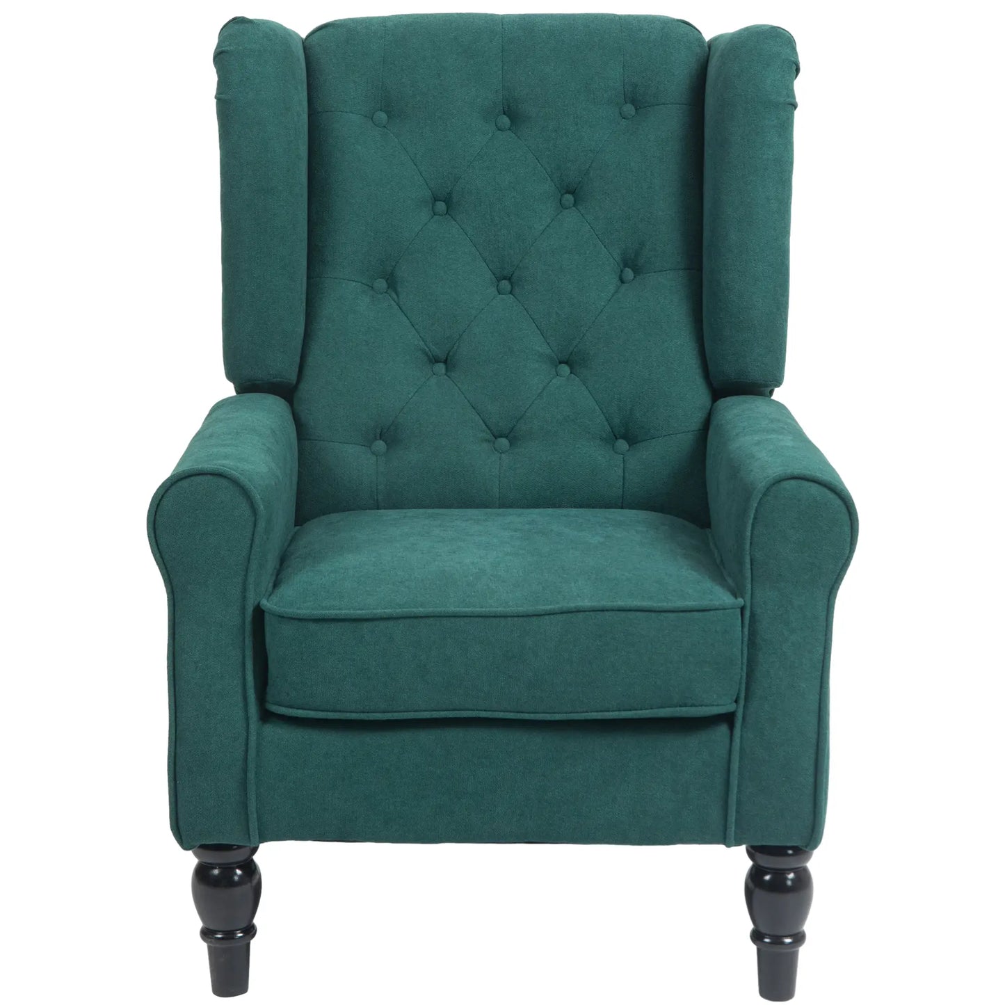 Fabric Accent Chair, Button Tufted, Wood Legs, Dark Green Accent Chairs Dark Green at Gallery Canada