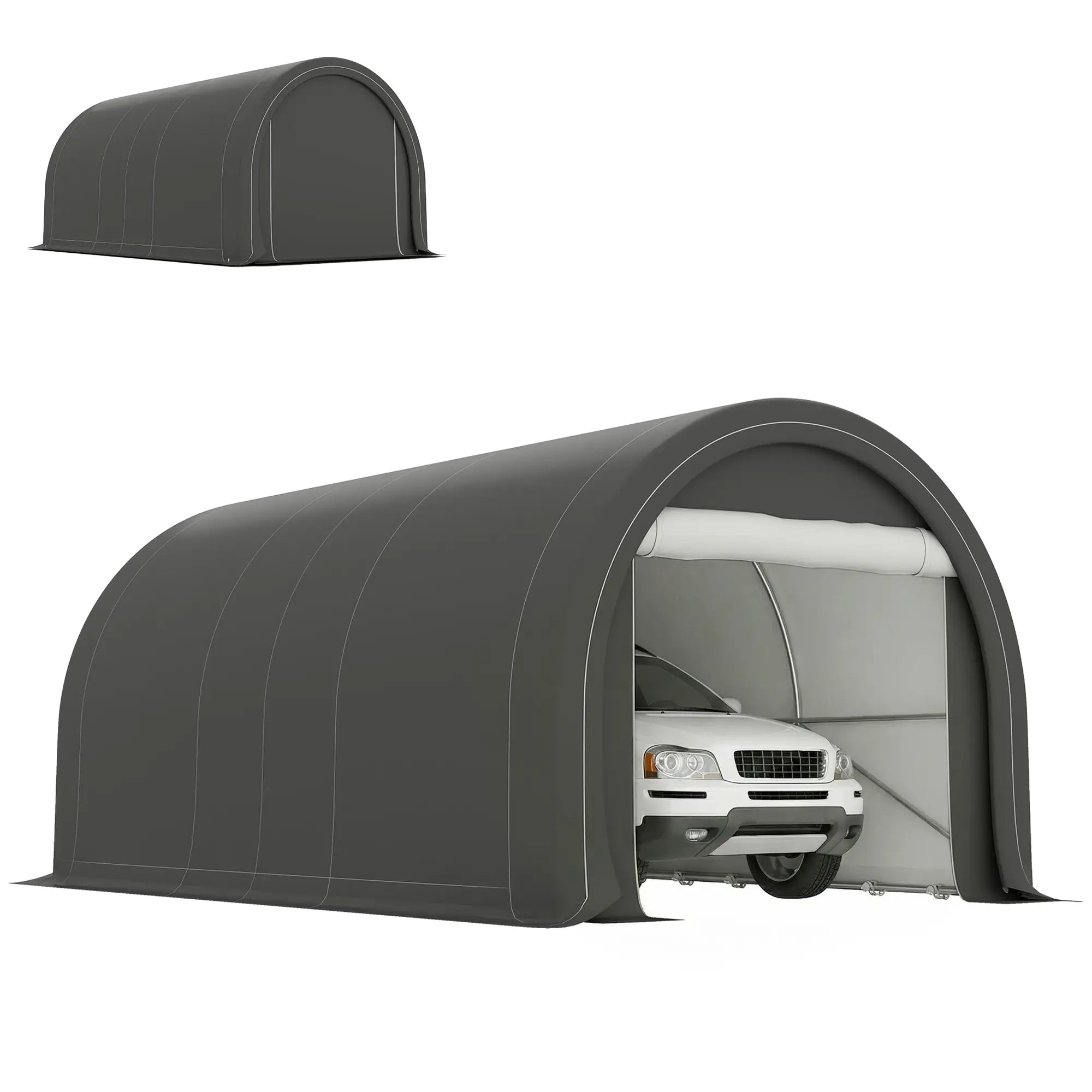 10' x 16' Heavy Duty Carport Tent, Zippered Door, PE Cover, Grey Car Shelters at Gallery Canada