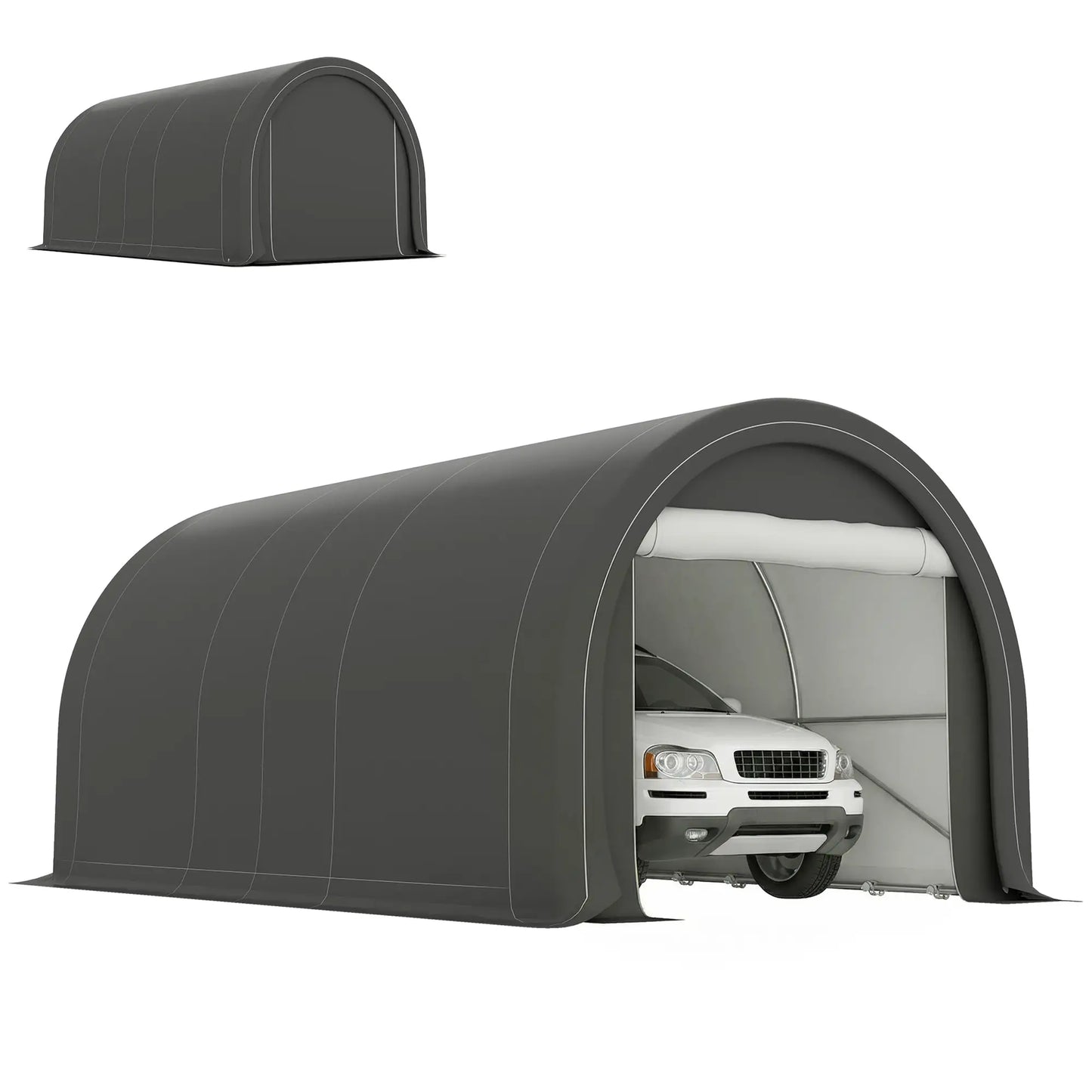 10' x 16' Heavy Duty Carport Tent, Zippered Door, PE Cover, Grey Car Shelters at Gallery Canada