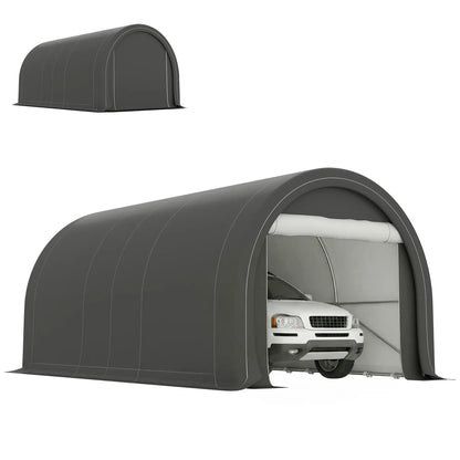 10' x 16' Heavy Duty Carport Tent, Zippered Door, PE Cover, Grey Car Shelters at Gallery Canada