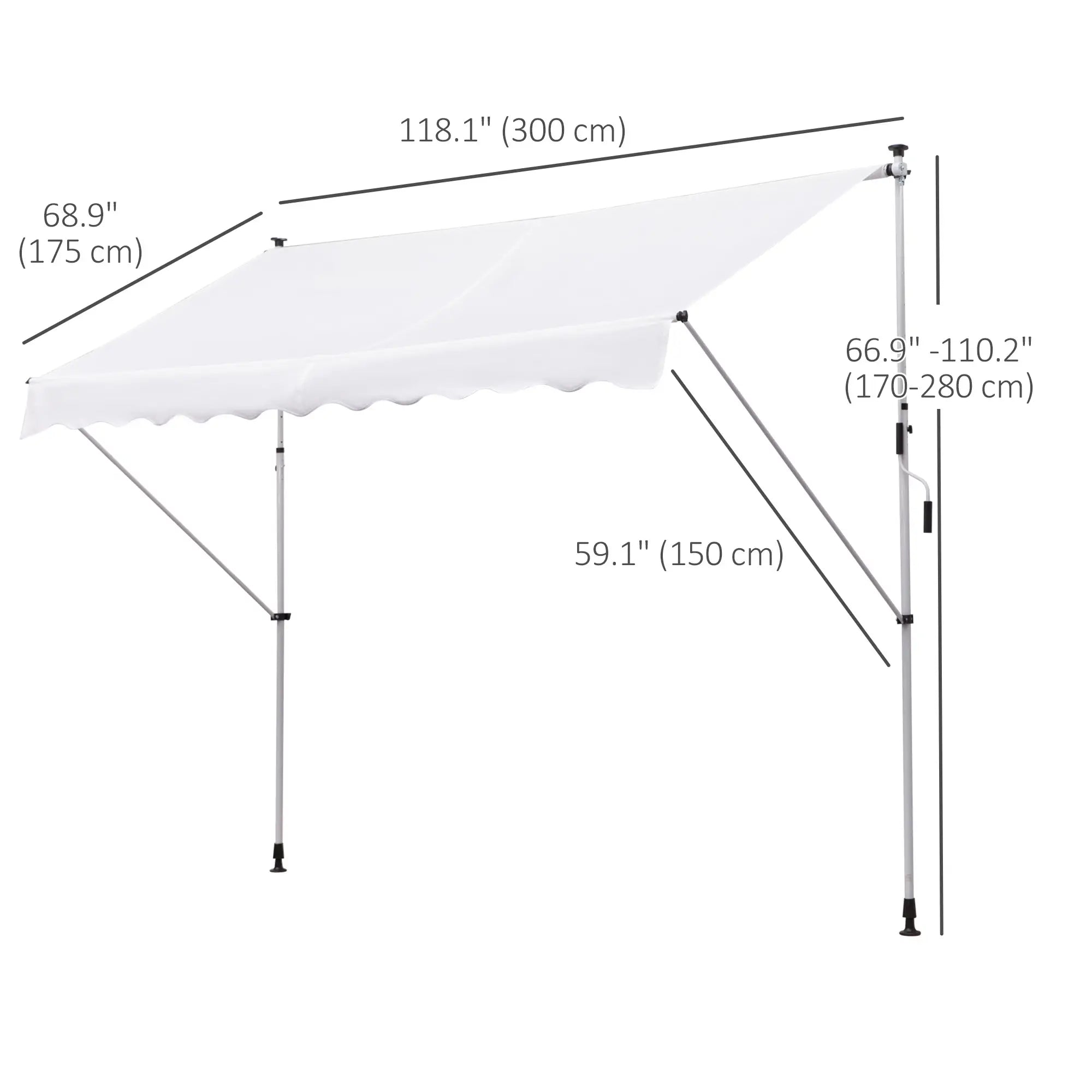 10x5ft Manual Retractable Awning, Patio Sun Shade, Water Resistant, White Window Awnings at Gallery Canada
