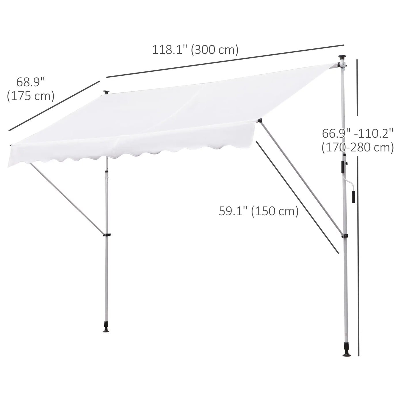 10x5ft Manual Retractable Awning, Patio Sun Shade, Water Resistant, White Window Awnings at Gallery Canada