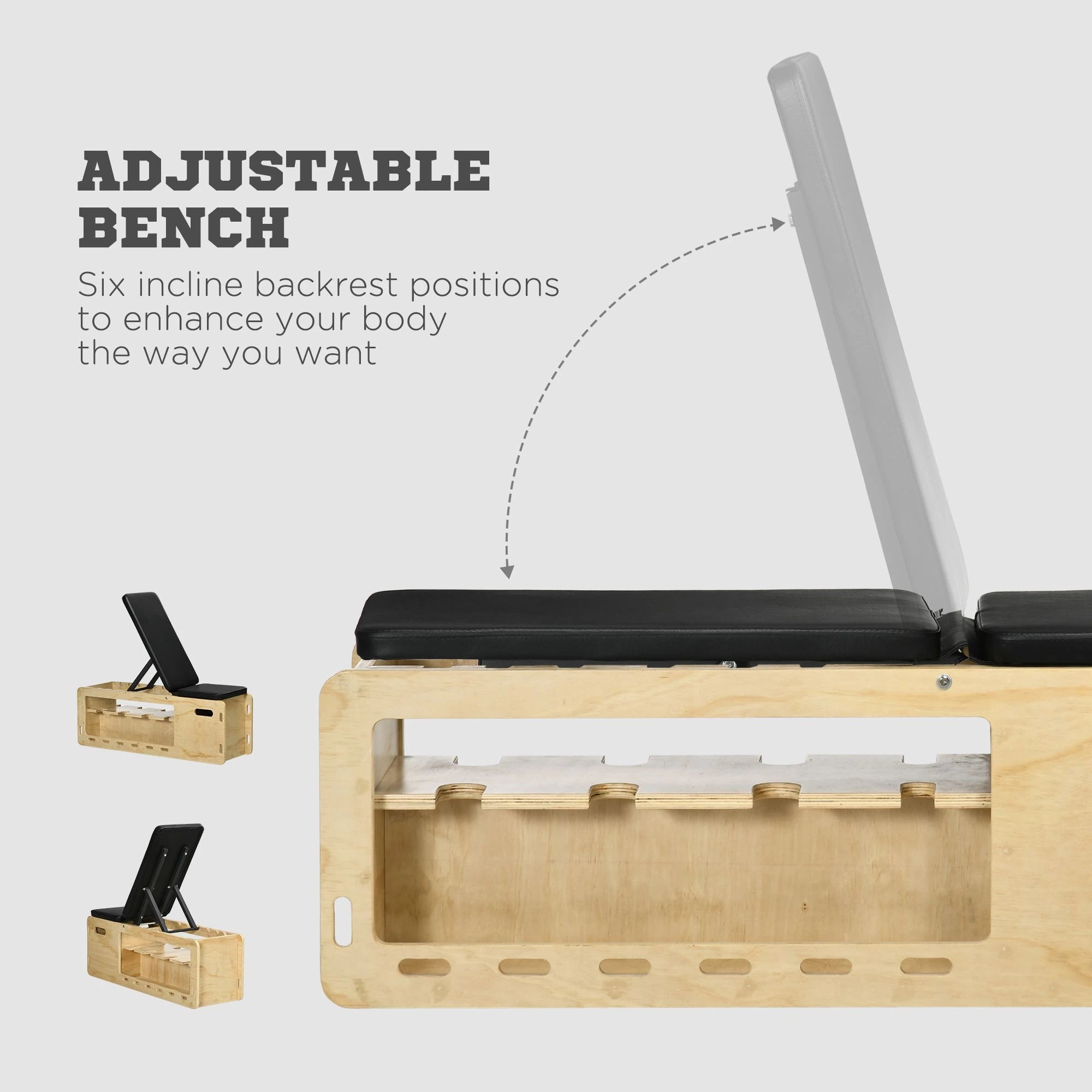 Adjustable Incline Wooden Workout Bench, Dumbbell Rack, Resistance Bands Weight Benches at Gallery Canada