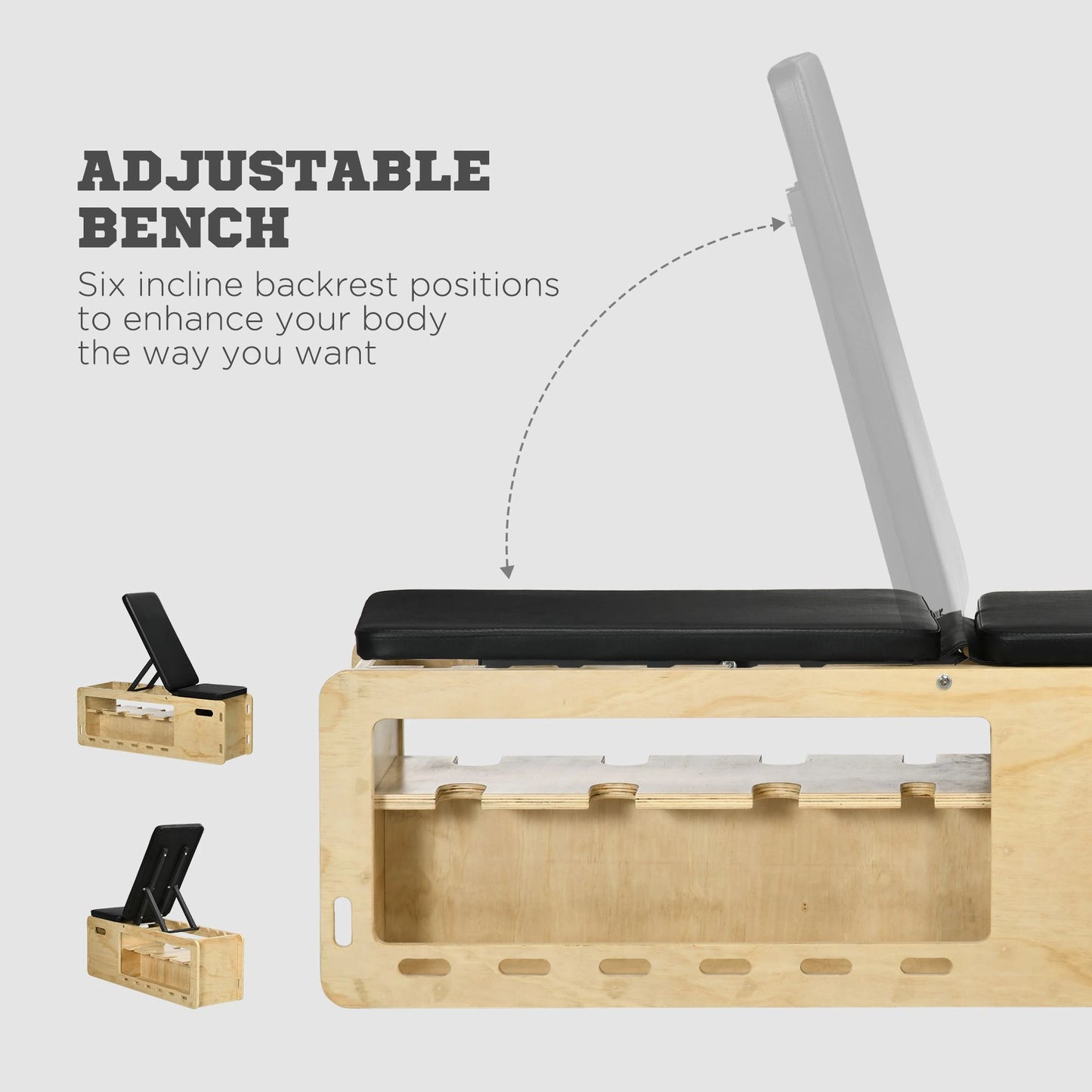Adjustable Incline Wooden Workout Bench, Dumbbell Rack, Resistance Bands Weight Benches at Gallery Canada