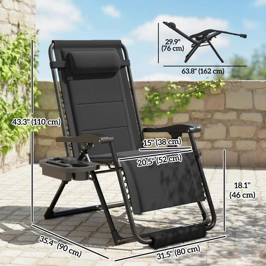 Zero Gravity Chair, Reclining Outdoor Lounger, 400 LBS Capacity, Black Lounger Chairs at Gallery Canada