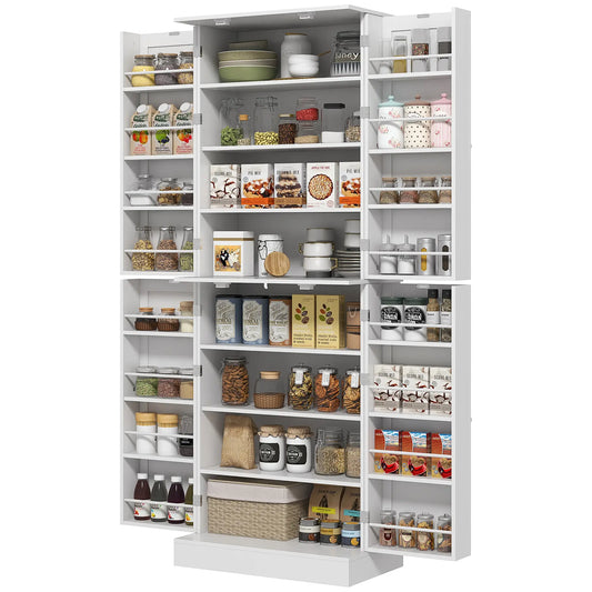 65" Kitchen Pantry Cabinet, 4 Doors, 16 Shelves, White Kitchen Pantry Cabinets White at Gallery Canada