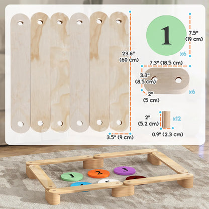 6 PC Wooden Balance Beam for Kids, Indoor Outdoor Coordination