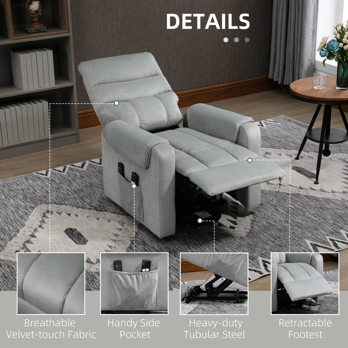 Lift Chair, Massage Recliner with 8 Vibration Points, Footrest, Remote, Grey Electric Power Lift Chairs at Gallery Canada