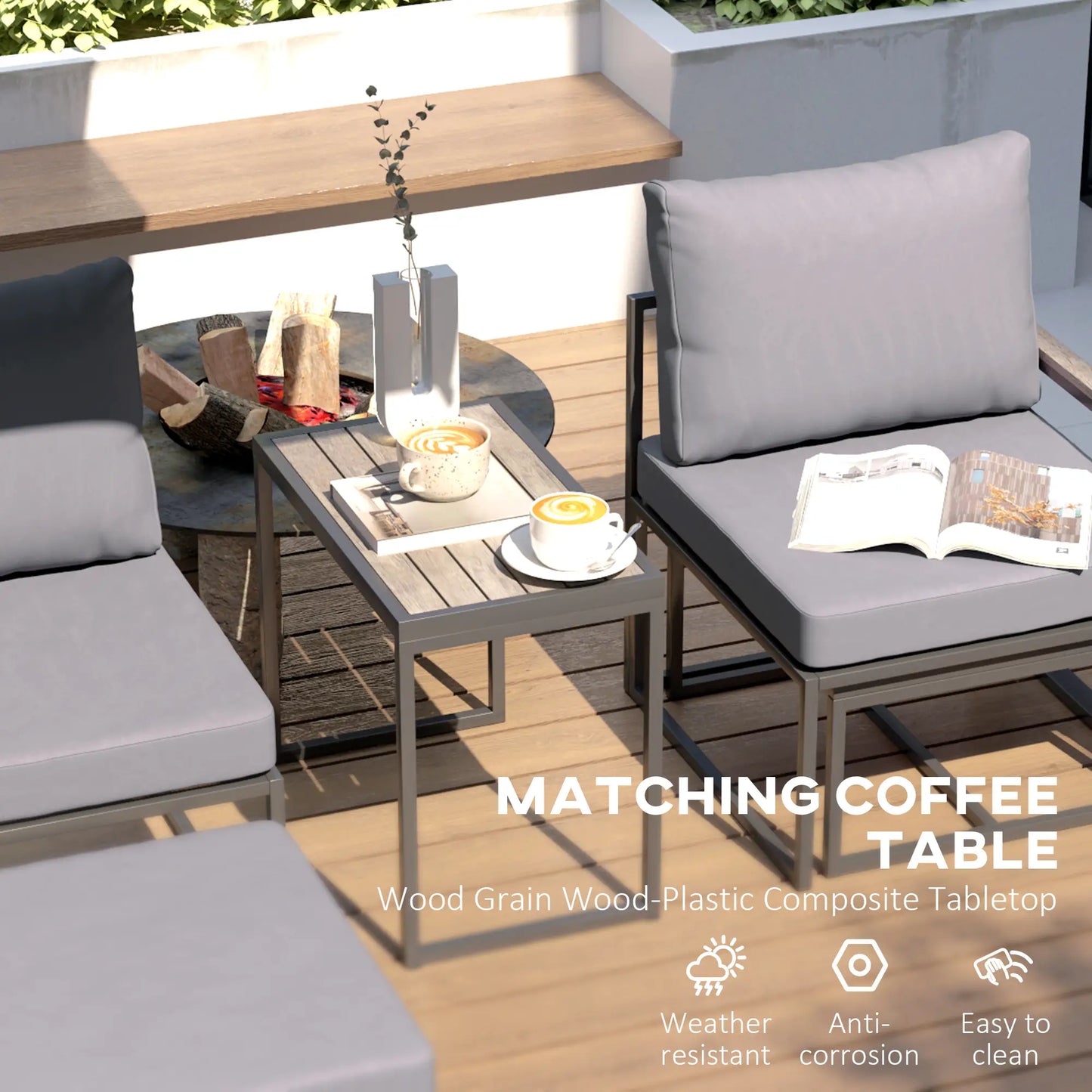 5-Piece Outdoor Patio Furniture Set, Small Sofa with Ottomans, Cushions, Grey Patio Furniture Sets at Gallery Canada