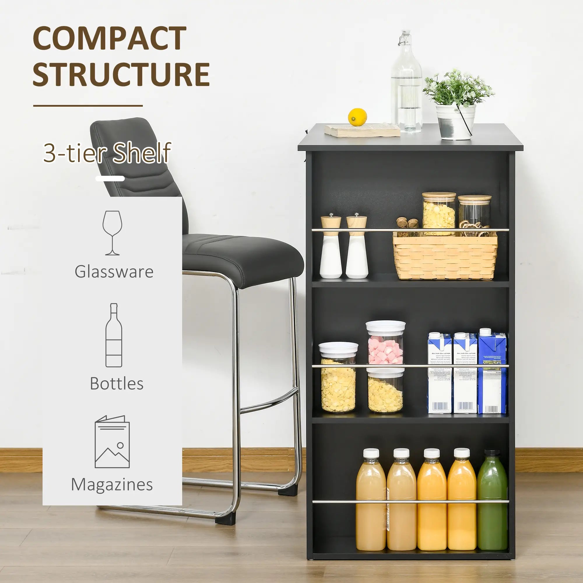 Modern Bar Table, Counter Height, 3 Storage Shelves, Black Bar Tables & Dining Tables at Gallery Canada