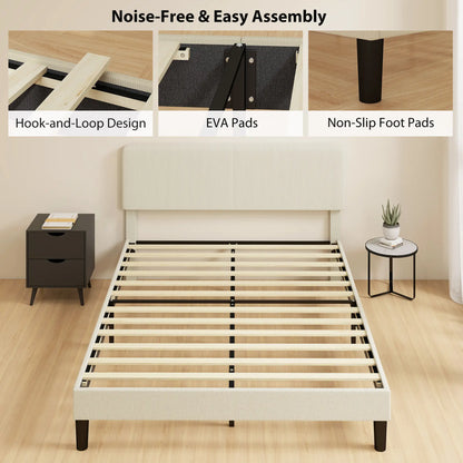 Queen Size Bed Frame, Adjustable Upholstered Headboard, Wood Slat Support, Light Grey Bed Frames at Gallery Canada