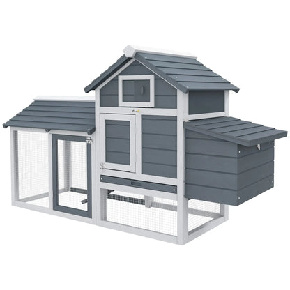 60" Large Chicken Coop, Wooden Hen House, 2 Doors, Nesting Box, Removable Tray, White Chicken Coops White and Grey at Gallery Canada